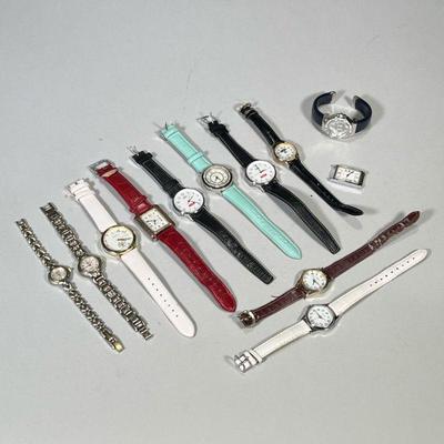 (11pc) MIXED WRISTWATCH LOT | Mixed lot of wristwatches including: 2 L & Co. watches, Timex Carriage Indiglo, Sharp Quartz watch, and...