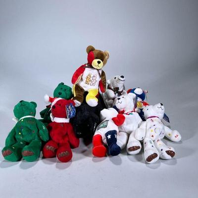 (10pc) LIMITED TREASURES & OTHER STUFFED BEARS | Mixed lot of Limited Treasures Holiday Edition Bears, Coca-Cola Polar Bear, Holy...
