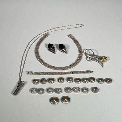 STERLING SILVER JEWELRY & OTHER | Including: Mexican sterling silver necklace marked "Mexico Sterling" (2.7 ozt); Sterling...