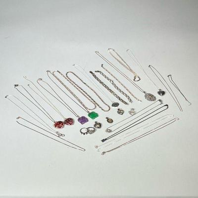 (25pc) STERLING SILVER JEWELRY | Large lot of sterling silver jewelry including: pair of twisted necklaces & matching bracelet,...