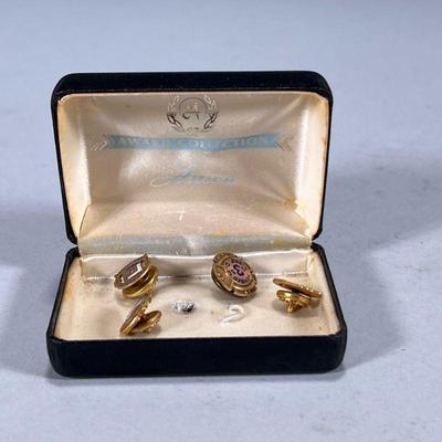 (4pc) 14K GOLD & GOLD-FILLED PINS | Including: 14K gold firefighter pin marked on back “14K” (total weight; 2.7g), and 3 gold-filled...