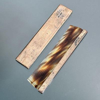 Sterling Silver Cased Comb | Silver-backed hair comb, with a fitted case marked "Sterling"; case only 0.67 ozt. - l. 4.5 in

