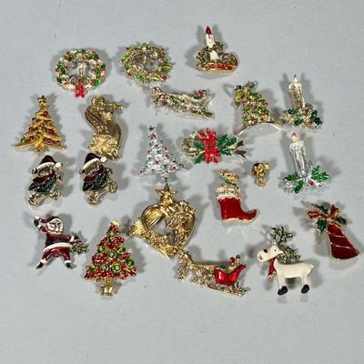 (22pc) CHRISTMAS THEMED BROOCHES & PINS | Christmas themed brooches & pins including: angels, Santa, reindeer, wreaths and much...