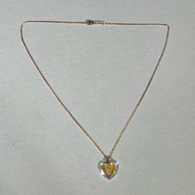 18K GOLD NECKLACE | Designed as an 18K gold necklace with heart-shaped opaline glass pendant with engraved "S", chain marked...