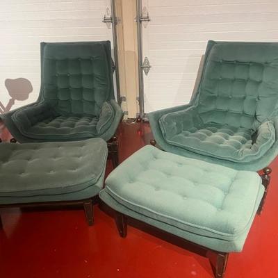 Pair of Mid-Century Lounge Chairs & Ottomans; chairs approx. 36" x 36" x 36";  BUY THEM NOW $550