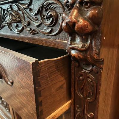 Large Vintage Hand Carved Buffet/Server approx 37" H at front x 68" W x 25" D.   BUY IT NOW $350
