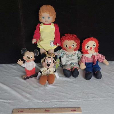 Vintage Raggedy Ann and Andy and Mickey Mouse Dolls