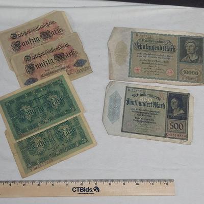 World War I German Banknotes Paper 6 Bills