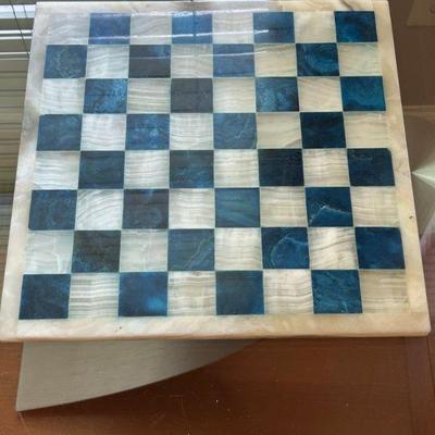 White and Blue Marble Chess Board 