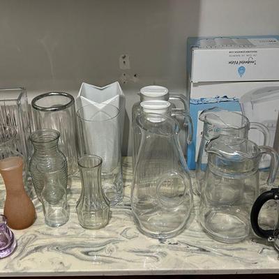Glass Vases and Glass Drinking Pitchers 