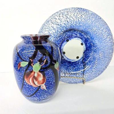 Le Hudin & Scott Beyers Art Glass Vase With Chip 6.5”h & Stanley Hosler Bowl 9” Diameter