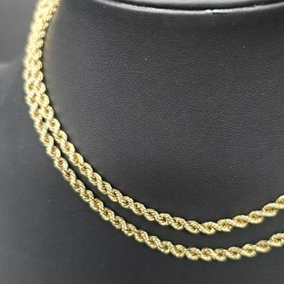 14K Gold (Tested) Rope Chain Necklace - 25"