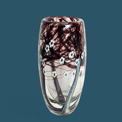 Lee Hudin Signed Art Glass Vase - 7.5”h