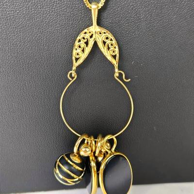 14K Gold Marked Charm Holder Pendant with Charms on a 24" Box Chain Necklace