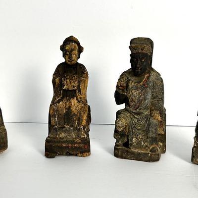 Antique Hand Carved Wood Asian Votive & Altar Figurines - 8-8.5”h