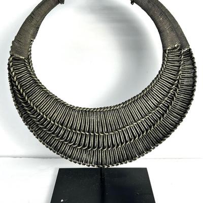 Asian Tribal Metal Necklace Trio With Display Stand