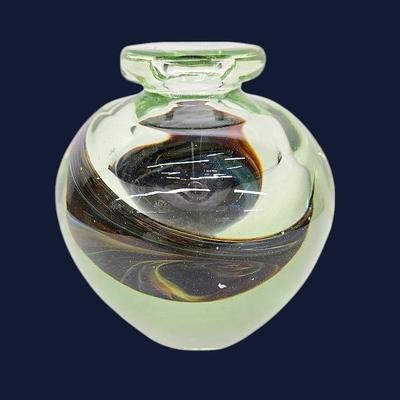Jean-Claude Novaro Signed Heavy Color Swirl Art Glass Vase - 7”h