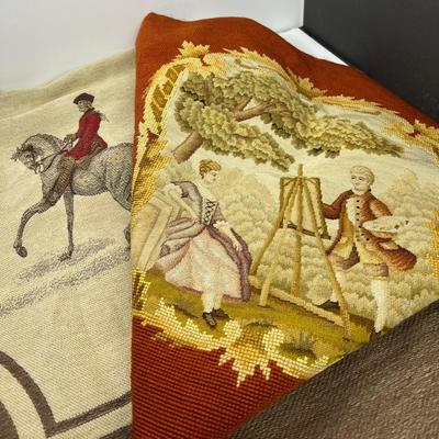Equestrian Throw 62”X 48” And Needlepoint Scene 22x22”