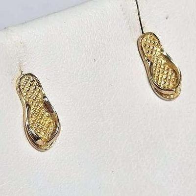 14K Gold (Marked) Flip Flop Earrings & Backings