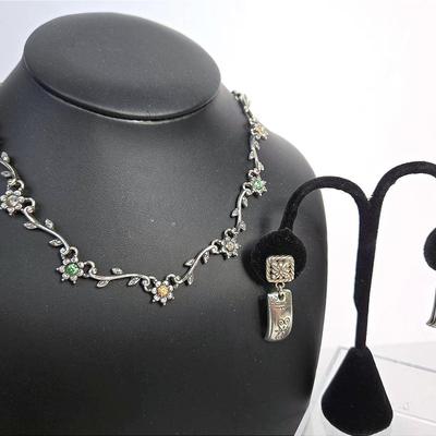 Brighton Swarovski Crystal Reversible Flower 16" Necklace, Plus Brighton Earrings