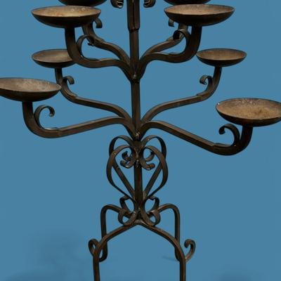 Wrought Iron Floor Candelabra For Pillar Candles - 25” Diameter, 29” Tall