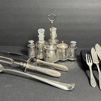 Apollo Silver Plate Cruet Set - Shakers Have Sterling Silver Lids, & More SP Serving Utensils