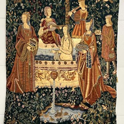 Lady Bathing French Medeival Tapestry Reproduction - 60 X 68”