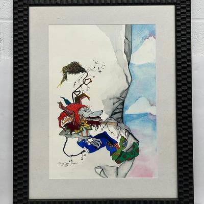 Maggy Pierre Gregoire (Pellisier) Signed Ink & Watercolor Painting - Framed 28.75x23"