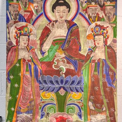 Korean Garden Shrine Painting On Canvas - 41x31” Lot 7