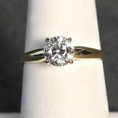 10K Gold Marked Cubic Zirconia Solitaire Engagement Ring - Size 6.75