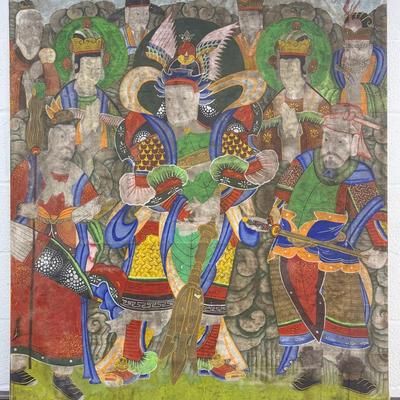 Korean Garden Shrine Painting On Canvas - 47x41” Lot 3