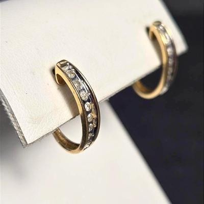 10K Gold Marked Diamond Hoop Earrings