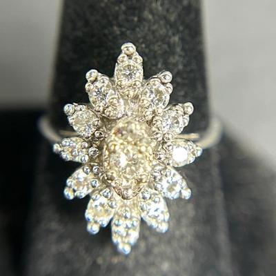 14K White Gold Diamond Ring - Size 6