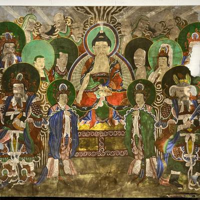 Korean Garden Shrine Painting On Canvas - 47x53” Lot 4