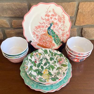 Set Of (6) Opalhouse Melamine Dishwasher Safe Plates, Bowls, And Side Plates
