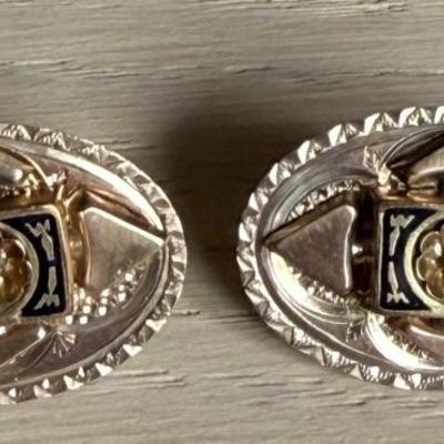 Pair Of Art Nouveau Gold Filled And Black Enamel Earrings (1) With 14K Back