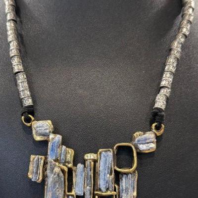 Vintage Raw Kyanite And Metal Bead Necklace