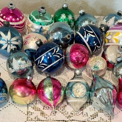 Collection Of Antique Mercury Glass Ornaments - Hand Painted, Tear Drop, Frosted, And More