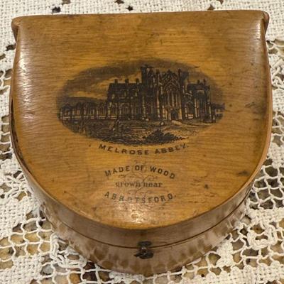 19th Century Mauchline Antique Trinket Box Melrose Abbey Wood Grown Near Abbotsford