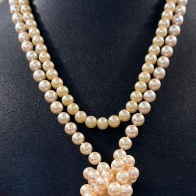 (2) Vintage Pearl Necklaces - 30" Knotted Pink Strand And Japan 16" Strand
