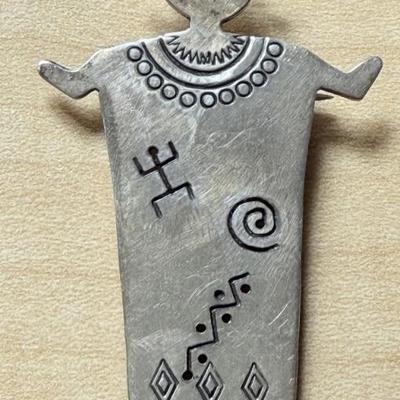 Native American Sterling Silver Padilla Woman Brooch - Pendant - Total Weight - 9.15 Grams 