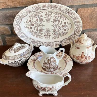 Vintage And Antique Ironstone Serving Pieces - E.m. & Co. Gravy, Royal Staffordshire, Brownfield & Sons, Etc. 