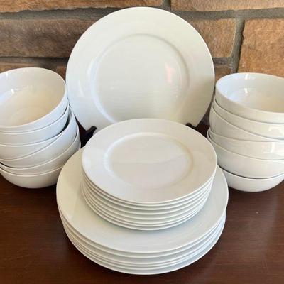 Partial Set Of Ralph Lauren Club Porcelain White Dishware Plates, Side Plates, And Bowls