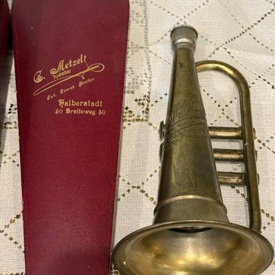 C. Metzel Juweller Antique Instrument Box And Songofhome Trumpet 
