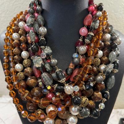Lot Of Vintage Multistrand Glass And Plastic Bead Necklaces - Faux Pearls, Glass, Metal, And More