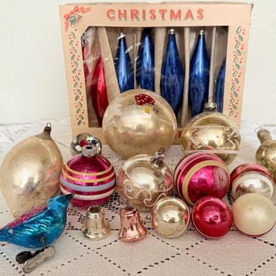 Collection Of Antique Mercury Glass Ornaments - Birds, Bells, Tubes, And More