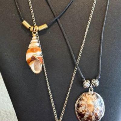 Chinese Crotal Bell And Carnelian Necklace, (2) Shell Necklaces, And (2) Shell Pendants