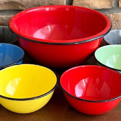 (7) Vintage Colorful Enamelware Bowls