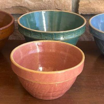 (4) Antique Stoneware Rimmed Mixing Bowls