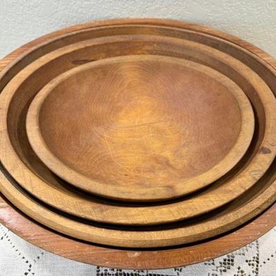 (2) Antique Maranette Hand Carved Bowls And Vermont Wood Specialties Carved Wood Bowl